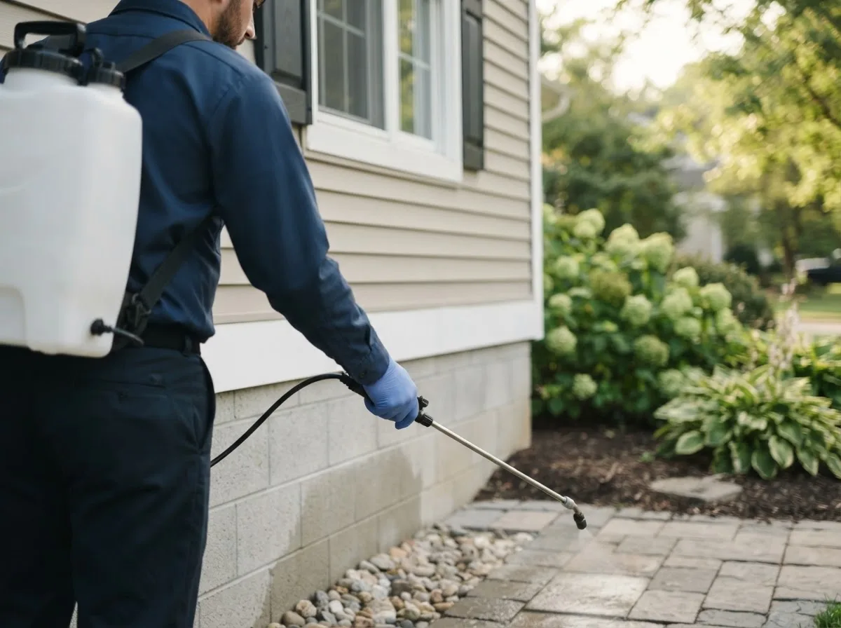 Pest control technician inspecting a home in Moyers, OK